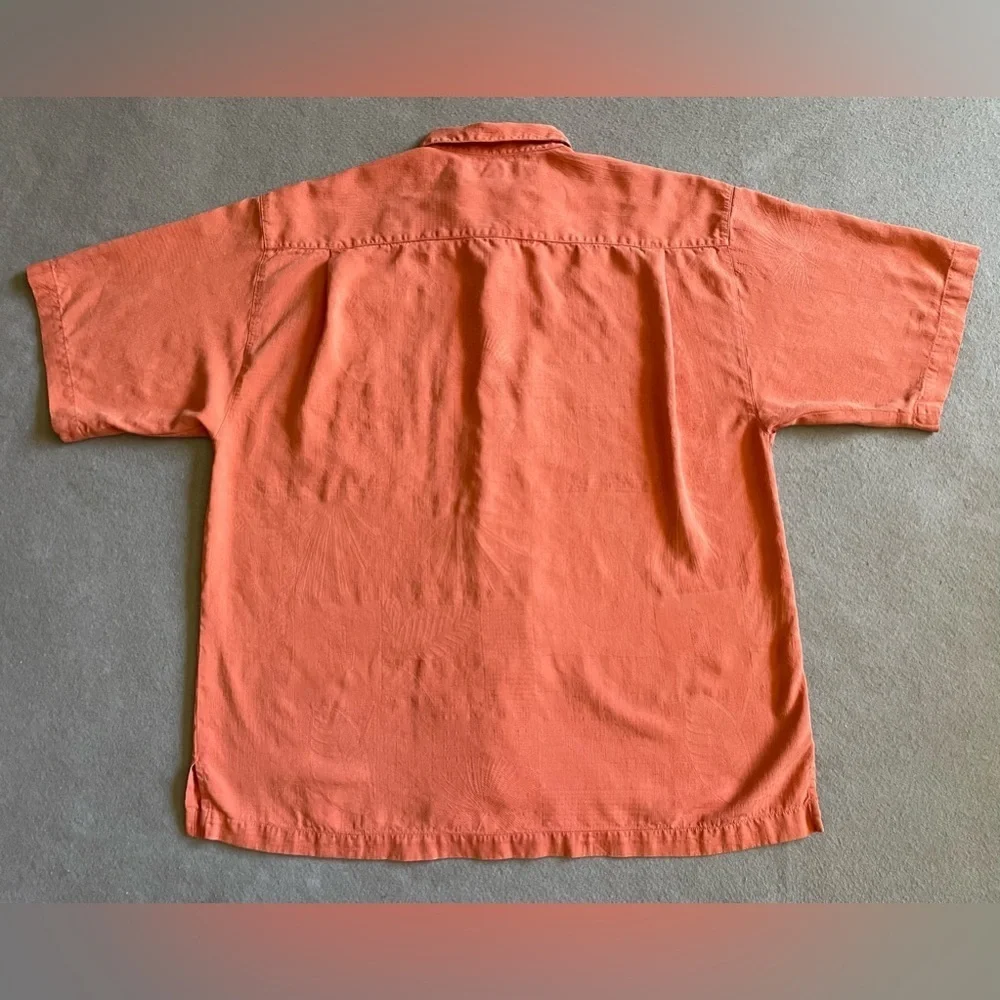 Tommy Bahama Men's Short Sleeve 100% Silk Shirt Orange Tropical Leaf Size Large